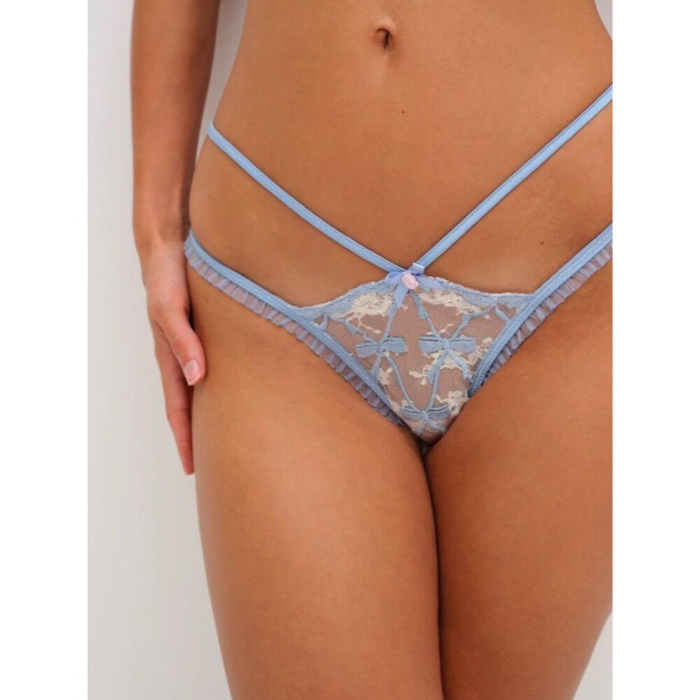 For Love & Lemons Brigitte Bow Thong Panty | Blue | M | NWT